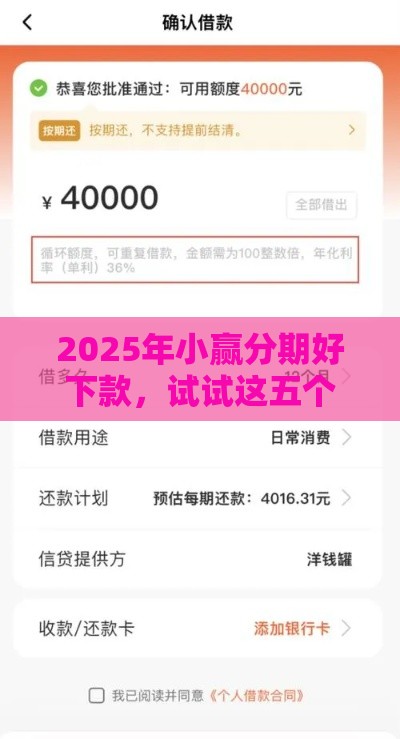 2025年小赢分期好下款，试试这五个最新网贷还平台放款