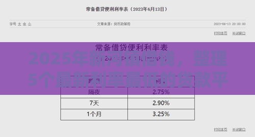 2025年新河镇借钱，整理5个最新利率最低的贷款平台