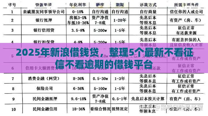 2025年新浪借钱贷，整理5个最新不看征信不看逾期的借钱平台