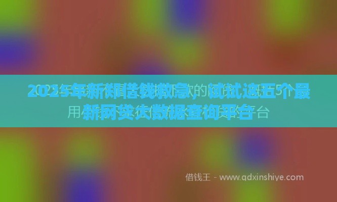 2025年新郑借钱救急，试试这五个最新网贷大数据查询平台