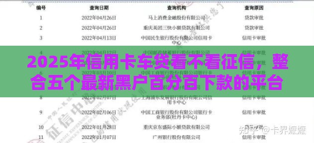 2025年信用卡车贷看不看征信，整合五个最新黑户百分百下款的平台