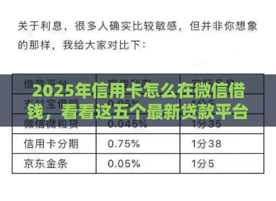 2025年信用卡怎么在微信借钱，看看这五个最新贷款平台贷款