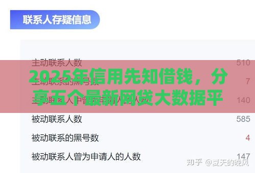 2025年信用先知借钱，分享五个最新网贷大数据平台