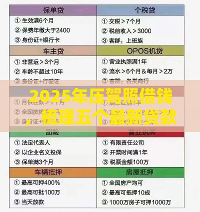 2025年压驾照借钱，梳理五个最新贷款平台排名不分先后