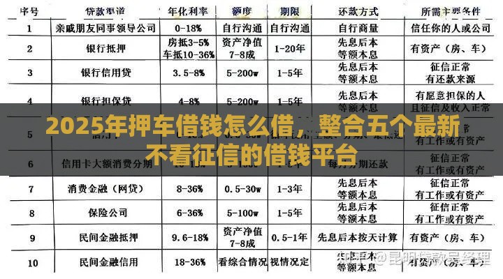 2025年押车借钱怎么借，整合五个最新不看征信的借钱平台