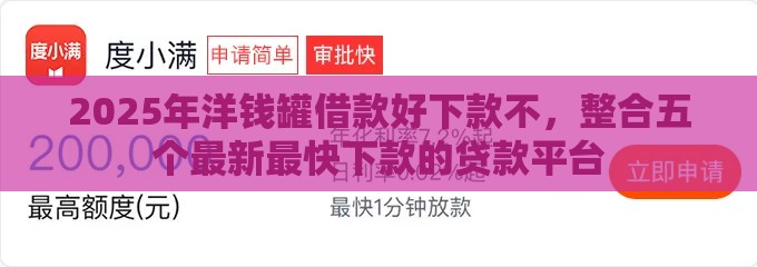 2025年洋钱罐借款好下款不，整合五个最新最快下款的贷款平台