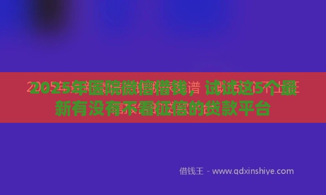 2025年医院微信借钱，试试这5个最新有没有不看征信的贷款平台