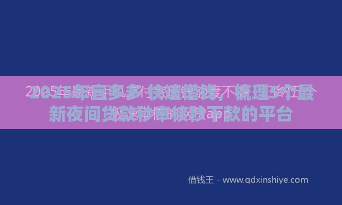 2025年宜多多 快速借钱，梳理5个最新夜间贷款秒审核秒下款的平台