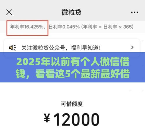 2025年以前有个人微信借钱，看看这5个最新最好借钱的平台