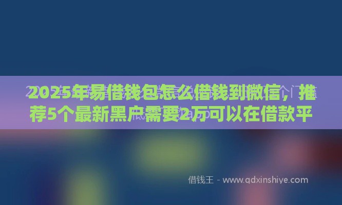 2025年易借钱包怎么借钱到微信，推荐5个最新黑户需要2万可以在借款平台借款