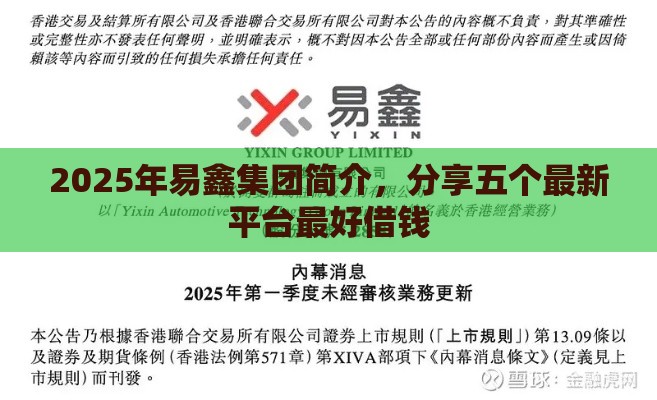 2025年易鑫集团简介，分享五个最新平台最好借钱