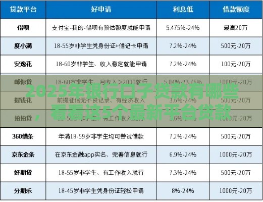 2025年银行口子贷款有哪些，看看这5个最新平台贷款正规