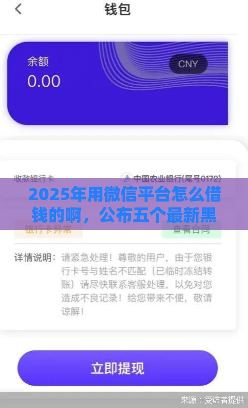2025年用微信平台怎么借钱的啊，公布五个最新黑网贷口子大全