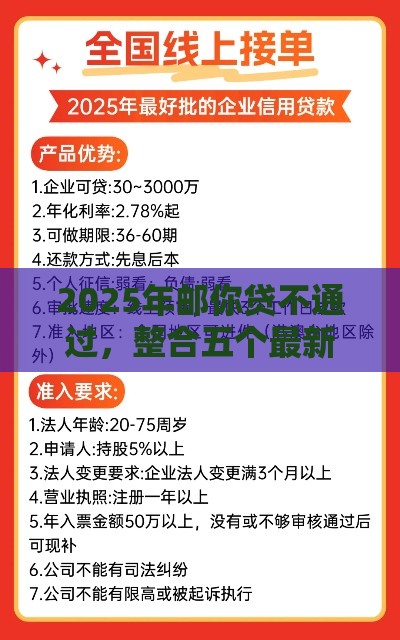 2025年邮你贷不通过，整合五个最新借款平台可以贷款20万