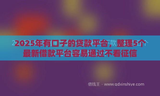 2025年有口子的贷款平台，整理5个最新借款平台容易通过不看征信