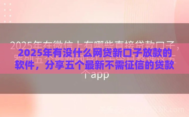 2025年有没什么网贷新口子放款的软件，分享五个最新不需征信的贷款平台