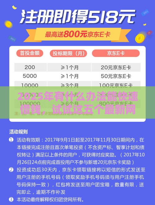 2025年有什么办法能快速借钱，试试这五个最新网贷平台怎么推广