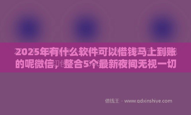 2025年有什么软件可以借钱马上到账的呢微信，整合5个最新夜间无视一切秒下款的高炮口子