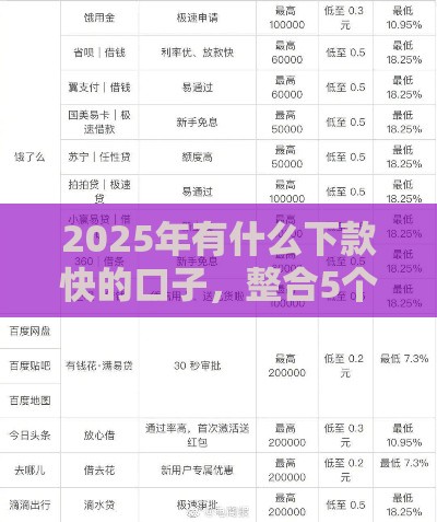 2025年有什么下款快的口子，整合5个最新网贷代理平台