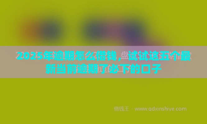 2025年逾期怎么借钱，试试这五个最新当前逾期了必下的口子