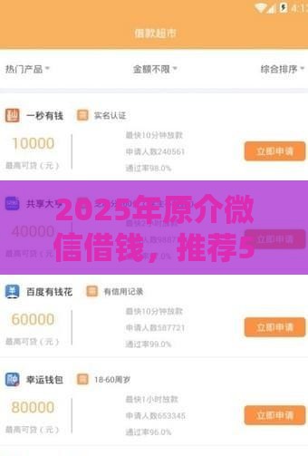 2025年原介微信借钱，推荐5个最新网上比较好的贷款平台