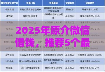 2025年原介微信借钱，推荐5个最新网上比较好的贷款平台
