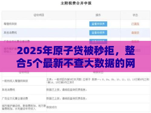 2025年原子贷被秒拒，整合5个最新不查大数据的网贷口子