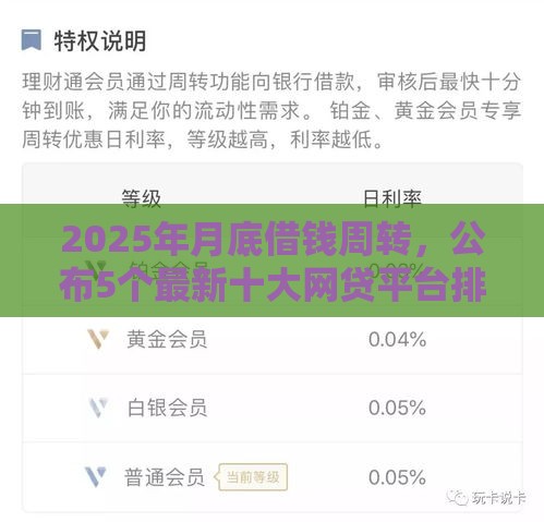 2025年月底借钱周转，公布5个最新十大网贷平台排名不分先后