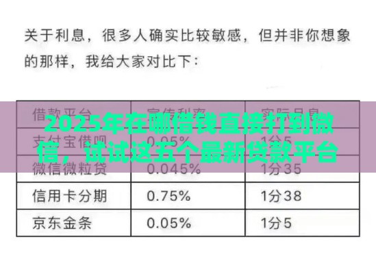 2025年在哪借钱直接打到微信，试试这五个最新贷款平台不上征信
