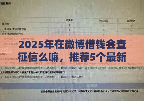 2025年在微博借钱会查征信么嘛，推荐5个最新征信没有逾期,查询花了,能贷款的平台