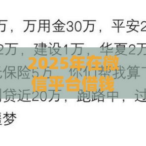 2025年在微信平台借钱怎么借，看看这五个最新网贷平台最怕部门