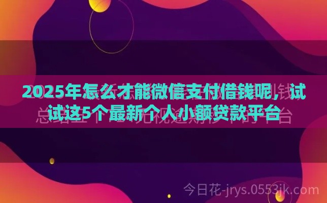 2025年怎么才能微信支付借钱呢，试试这5个最新个人小额贷款平台