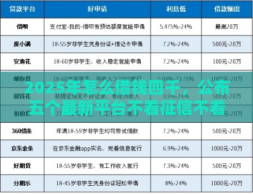 2025年怎么借钱四千，公布五个最新平台不看征信不看负债可以贷到钱