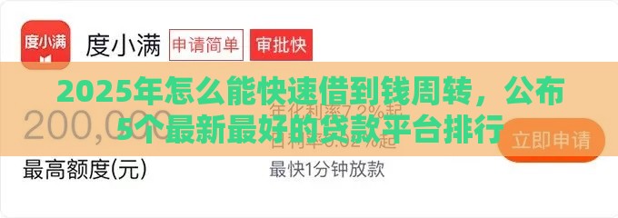 2025年怎么能快速借到钱周转，公布5个最新最好的贷款平台排行