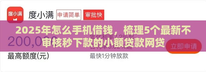 2025年怎么手机借钱，梳理5个最新不审核秒下款的小额贷款网贷