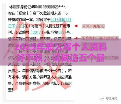 2025年怎么写个人资料好下款，试试这五个最新双黑逾期严重能下款的平台