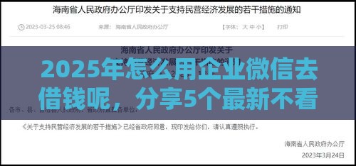 2025年怎么用企业微信去借钱呢，分享5个最新不看征信借钱的平台100%能借到