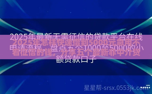 2025年怎样快速借到5000元急用不看征信的钱，分享五个最新非中介贷款平台