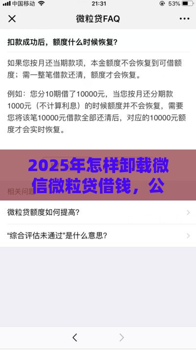 2025年怎样卸载微信微粒贷借钱，公布五个最新通过高的借款平台