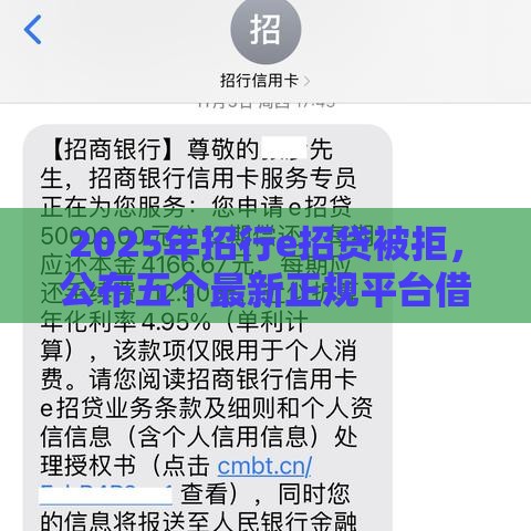 2025年招行e招贷被拒，公布五个最新正规平台借钱