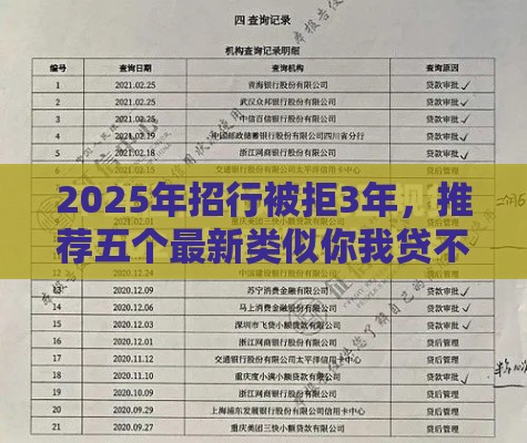 2025年招行被拒3年，推荐五个最新类似你我贷不查征信的贷款平台
