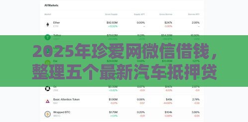 2025年珍爱网微信借钱，整理五个最新汽车抵押贷款平台