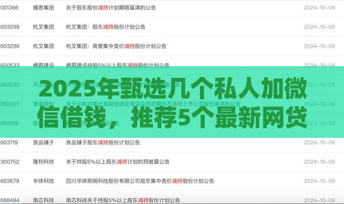 2025年甄选几个私人加微信借钱，推荐5个最新网贷平台通过率高