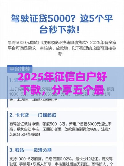 2025年征信白户好下款，分享五个最新营业执照贷款平台