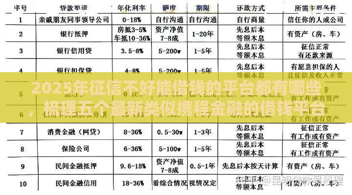 2025年征信不好能借钱的平台都有哪些，梳理五个最新类似携程金融的借钱平台