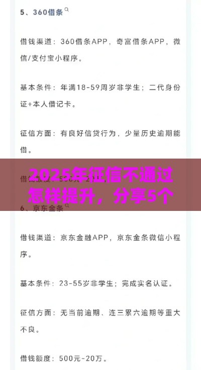 2025年征信不通过怎样提升，分享5个最新大学生借钱平台