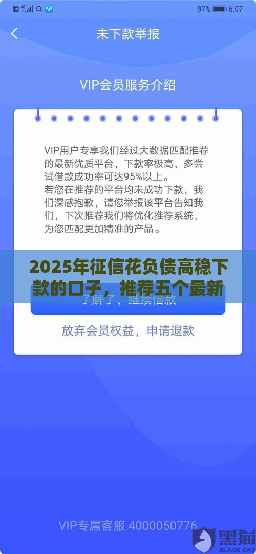 2025年征信花负债高稳下款的口子，推荐五个最新失信被执行人网贷口子