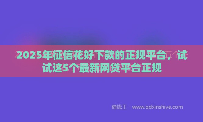 2025年征信花好下款的正规平台，试试这5个最新网贷平台正规