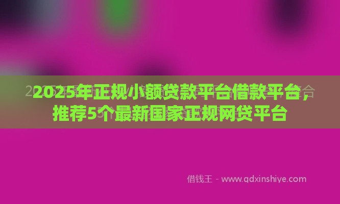 2025年正规小额贷款平台借款平台，推荐5个最新国家正规网贷平台