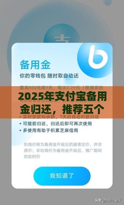 2025年支付宝备用金归还，推荐五个最新同城贷款平台